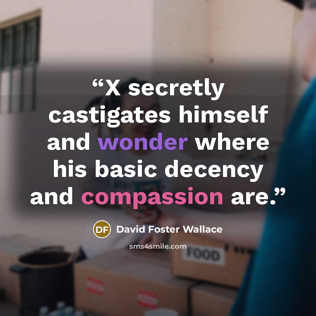 “X secretly castigates himself and wonder where his basic decency and compassion are.” quote by David Foster Wallace