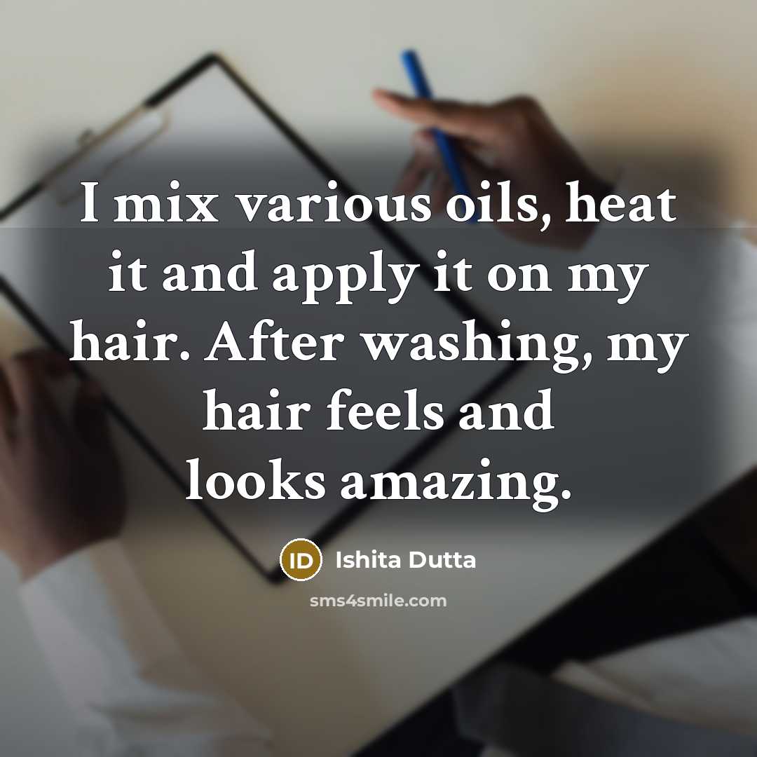 “I mix various oils, heat it and apply it on my hair. After washing, my hair feels and looks amazing.” quote by Ishita Dutta