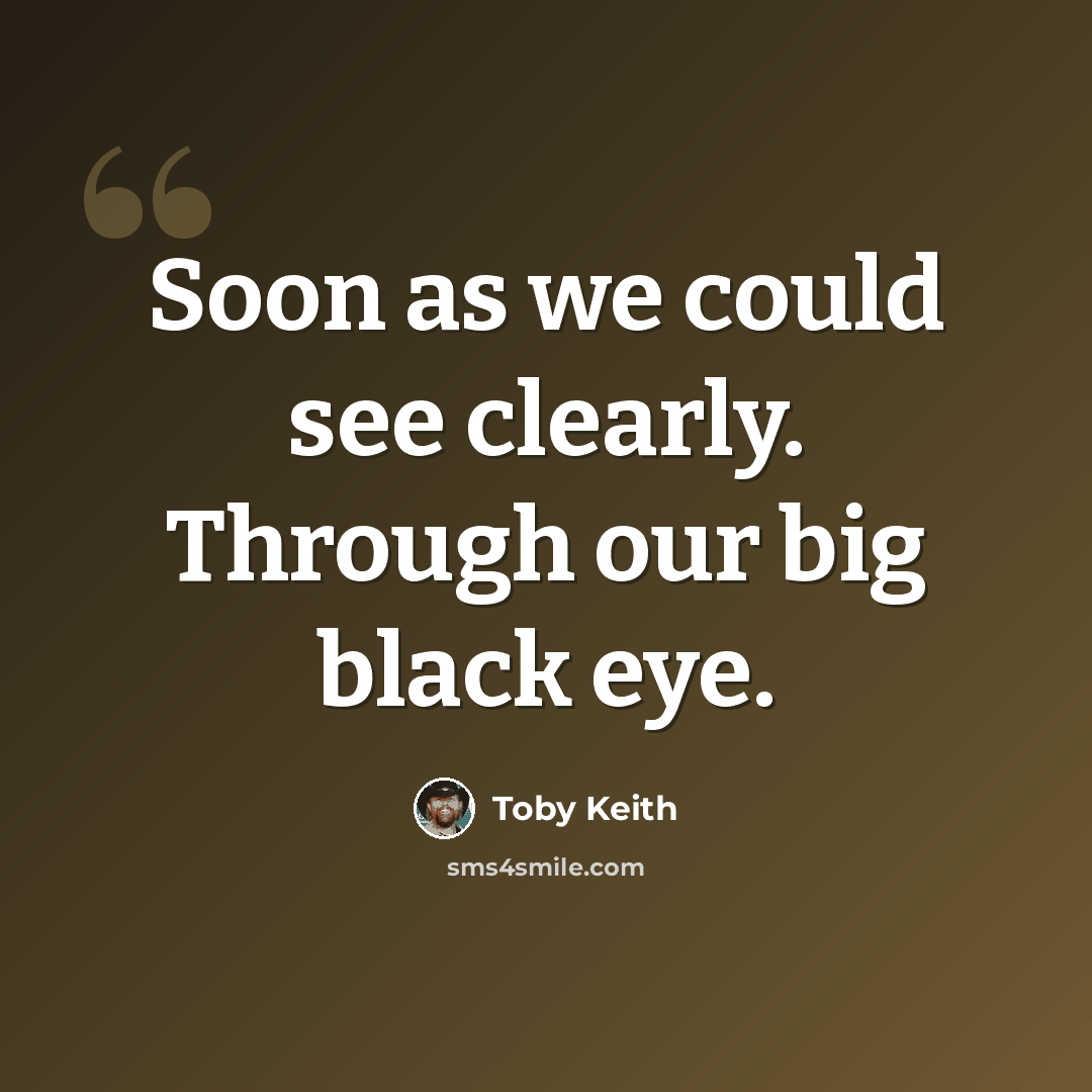 “Soon as we could see clearly. Through our big black eye.” quote by Toby Keith