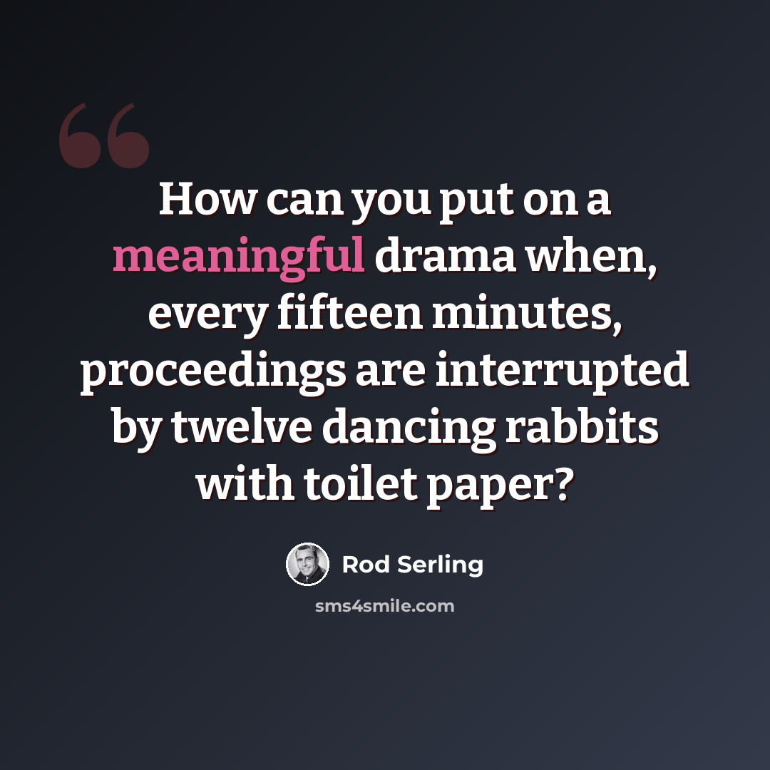 “How can you put on a meaningful drama when, every fifteen minutes, proceedings are interrupted by twelve dancing rabbits with toilet paper?” quote by Rod Serling