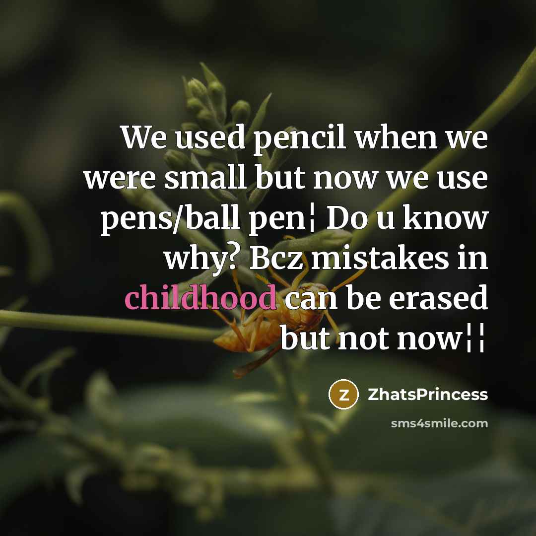“We used pencil when we were small but now we use pens/ball pen¦ Do u know why? Bcz mistakes in childhood can be erased but not now¦¦” quote by ZhatsPrincess