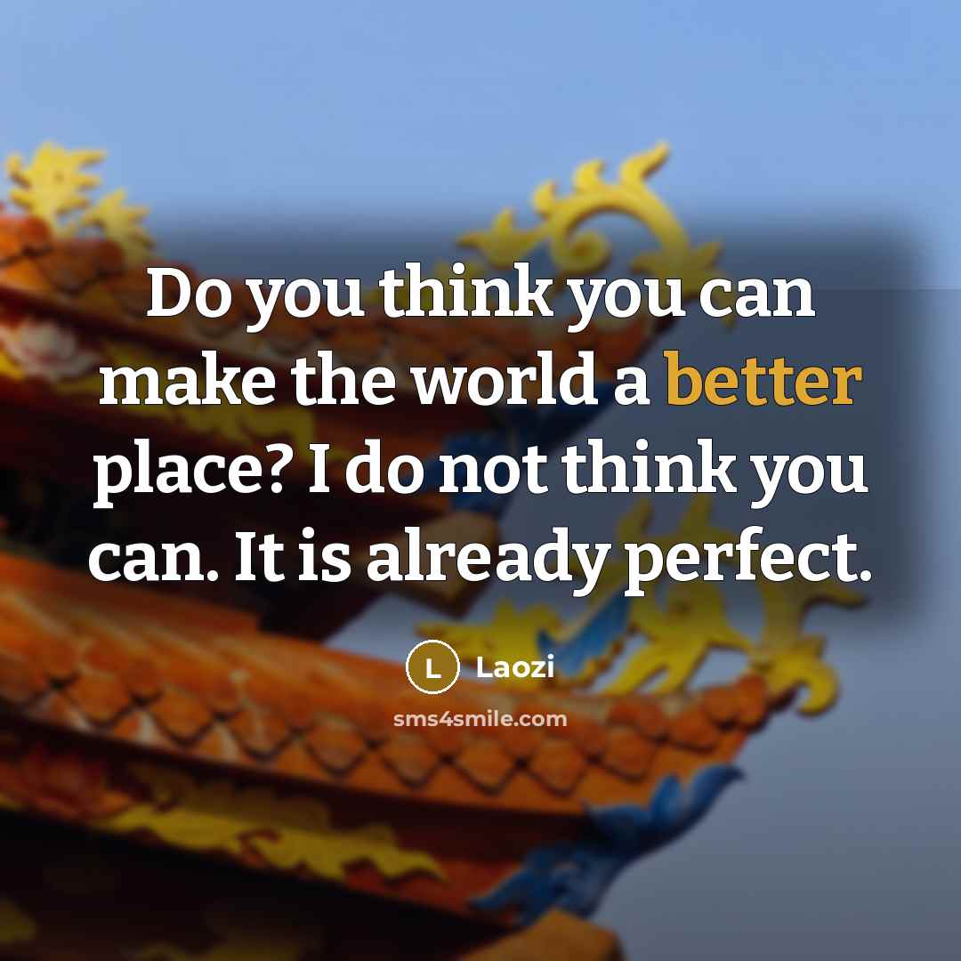 “Do you think you can make the world a better place? I do not think you can. It is already perfect.” quote by Laozi