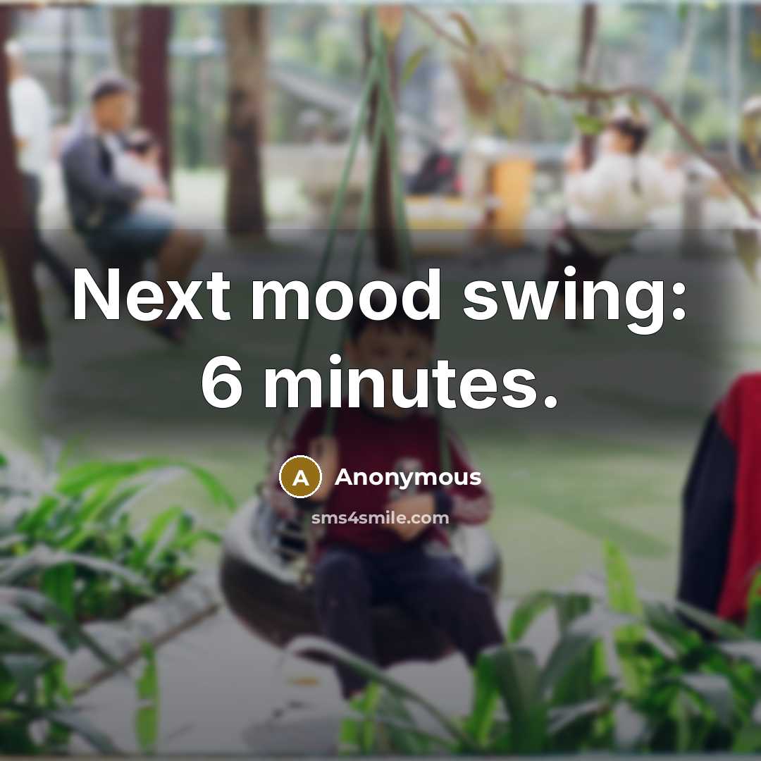 “Next mood swing: 6 minutes.” quote by Anonymous