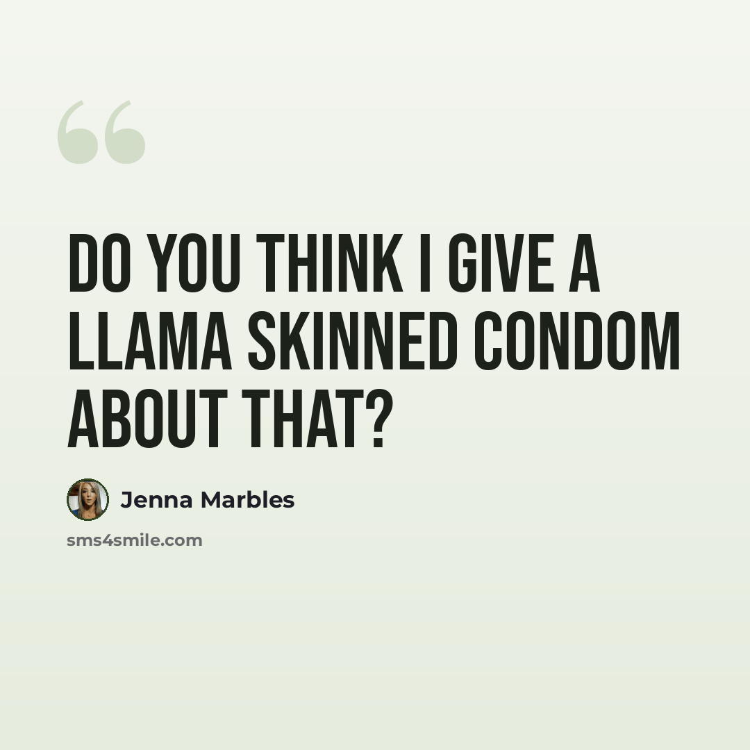“Do you think I give a llama skinned condom about that?” quote by Jenna Marbles