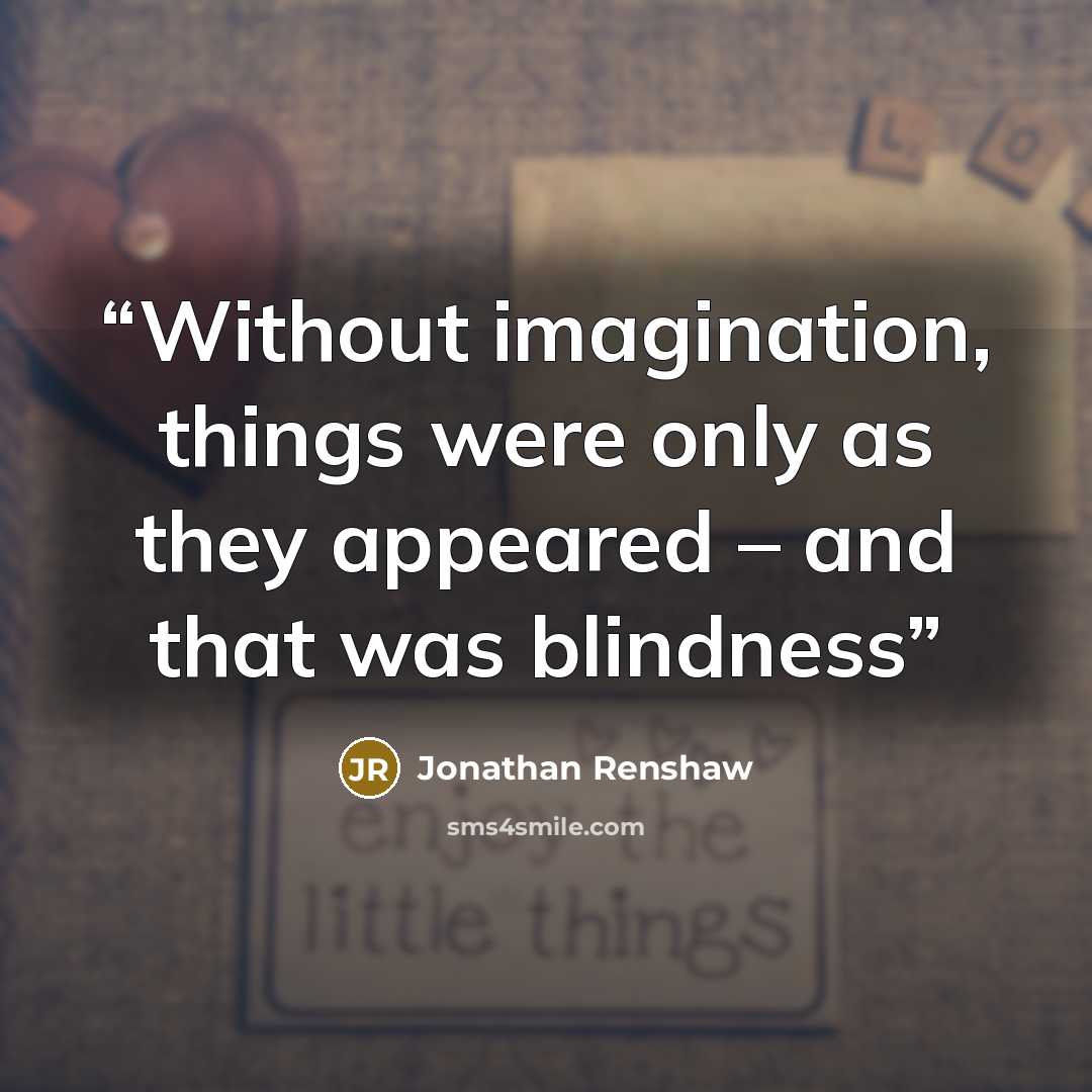 “Without imagination, things were only as they appeared – and that was blindness” quote by Jonathan Renshaw