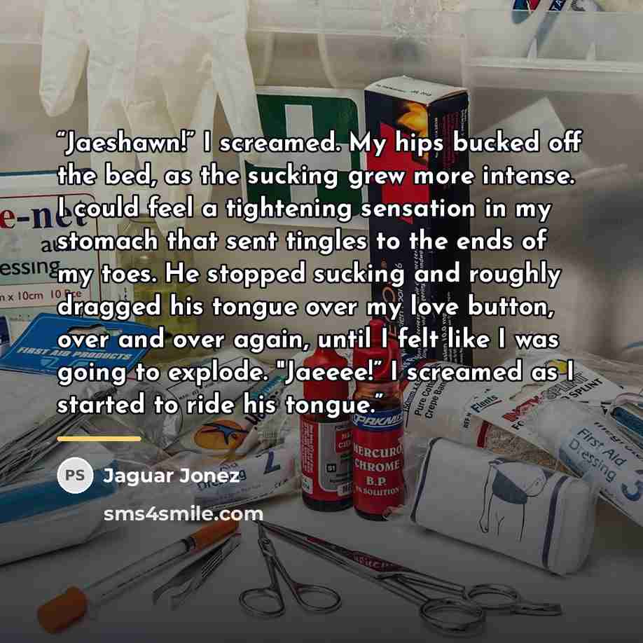 “Jaeshawn!” I screamed. My hips bucked off the bed, as the sucking grew more intense. I could feel a tightening sensation in my stomach that sent tingles to the ends of my toes. He stopped sucking and roughly dragged his tongue over my love button, over and over again, until I felt like I was going…” quote by Jaguar Jonez