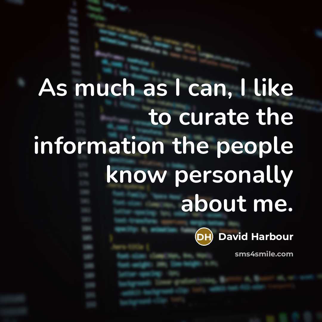 “As much as I can, I like to curate the information the people know personally about me.” quote by David Harbour