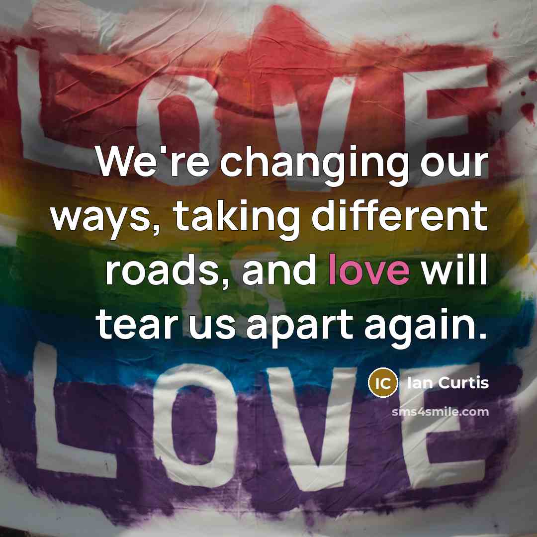 “We're changing our ways, taking different roads, and love will tear us apart again.” quote by Ian Curtis