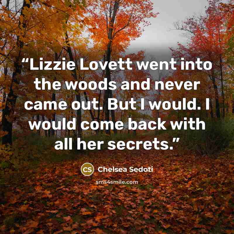“Lizzie Lovett went into the woods and never came out. But I would. I would come back with all her secrets.” quote by Chelsea Sedoti