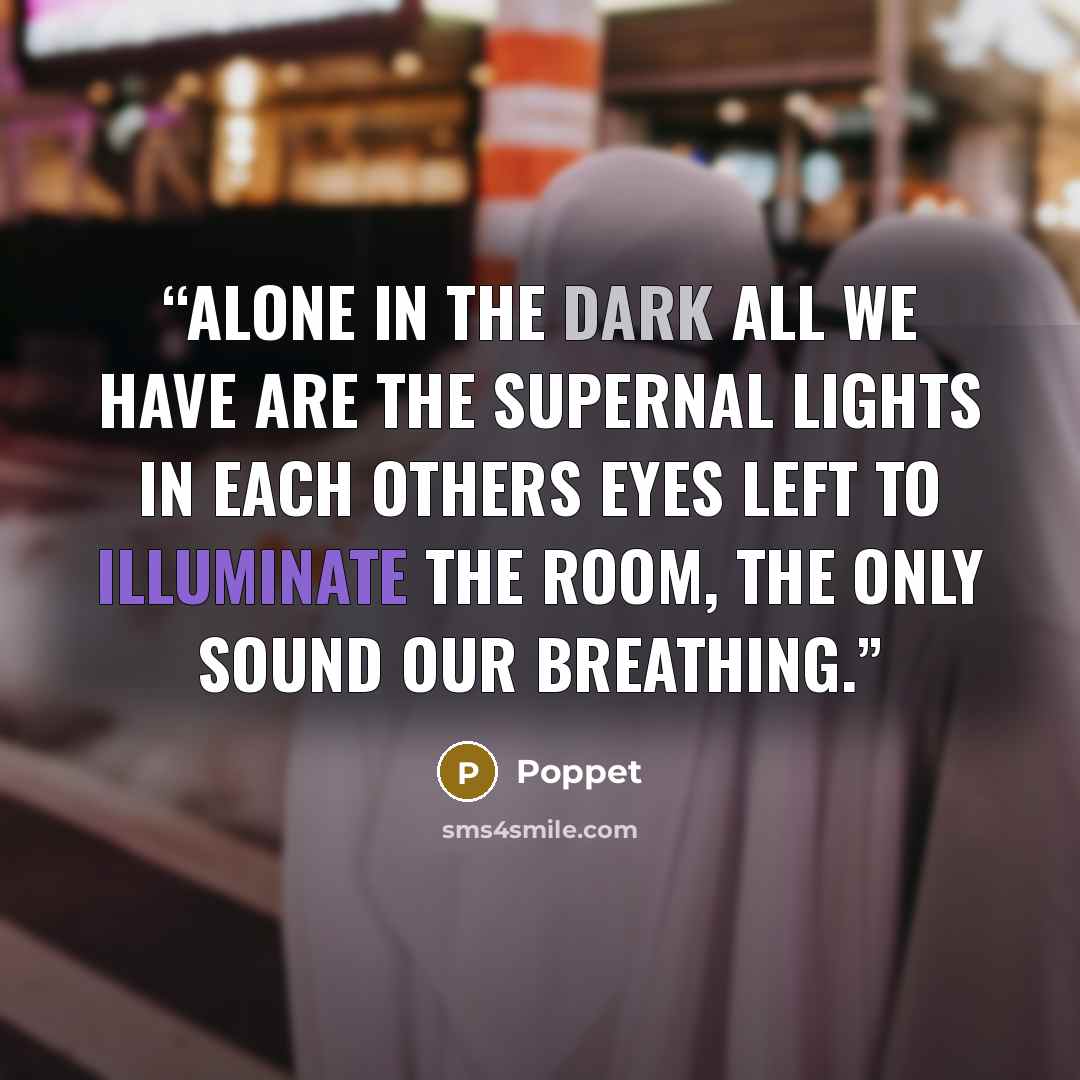 “Alone in the dark all we have are the supernal lights in each others eyes left to illuminate the room, the only sound our breathing.” quote by Poppet