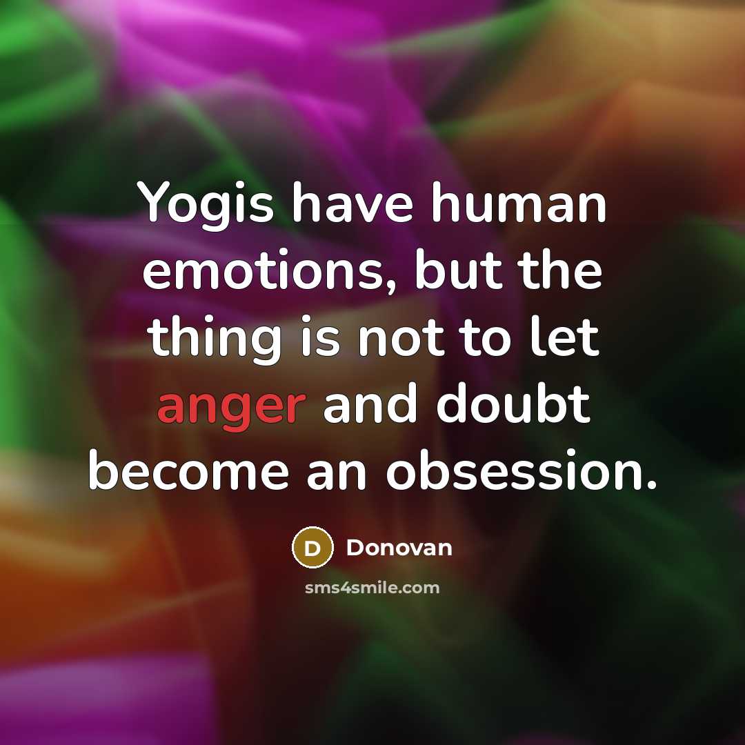 “Yogis have human emotions, but the thing is not to let anger and doubt become an obsession.” quote by Donovan