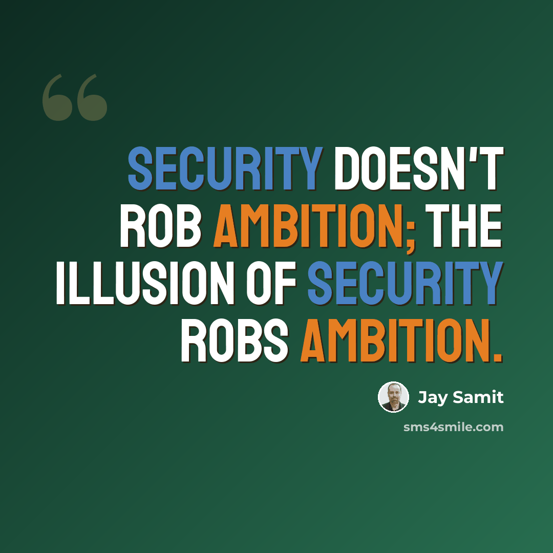 “Security doesn't rob ambition; the illusion of security robs ambition.” quote by Jay Samit