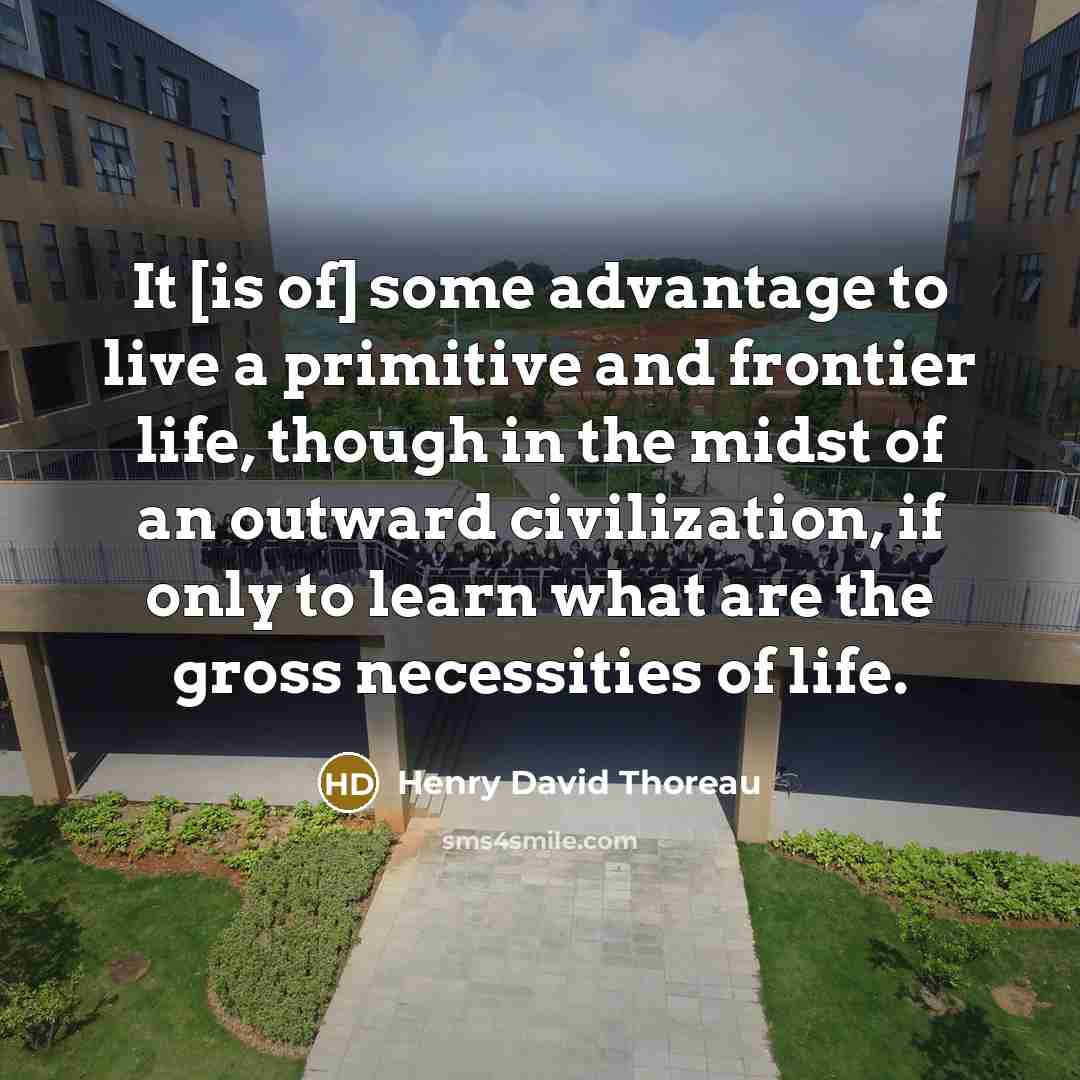 “It [is of] some advantage to live a primitive and frontier life, though in the midst of an outward civilization, if only to learn what are the gross necessities of life.” quote by Henry David Thoreau