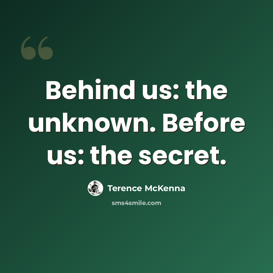 “Behind us: the unknown. Before us: the secret.” quote by Terence McKenna