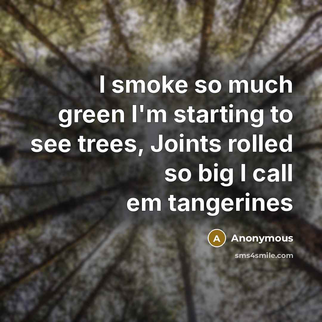 “I smoke so much green I'm starting to see trees, Joints rolled so big I call em tangerines” quote by Anonymous