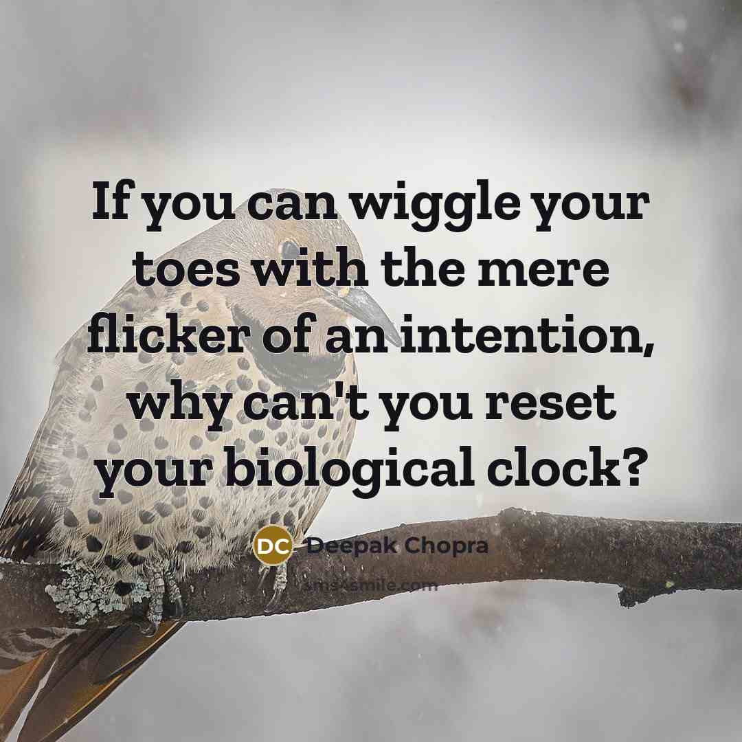 “If you can wiggle your toes with the mere flicker of an intention, why can't you reset your biological clock?” quote by Deepak Chopra