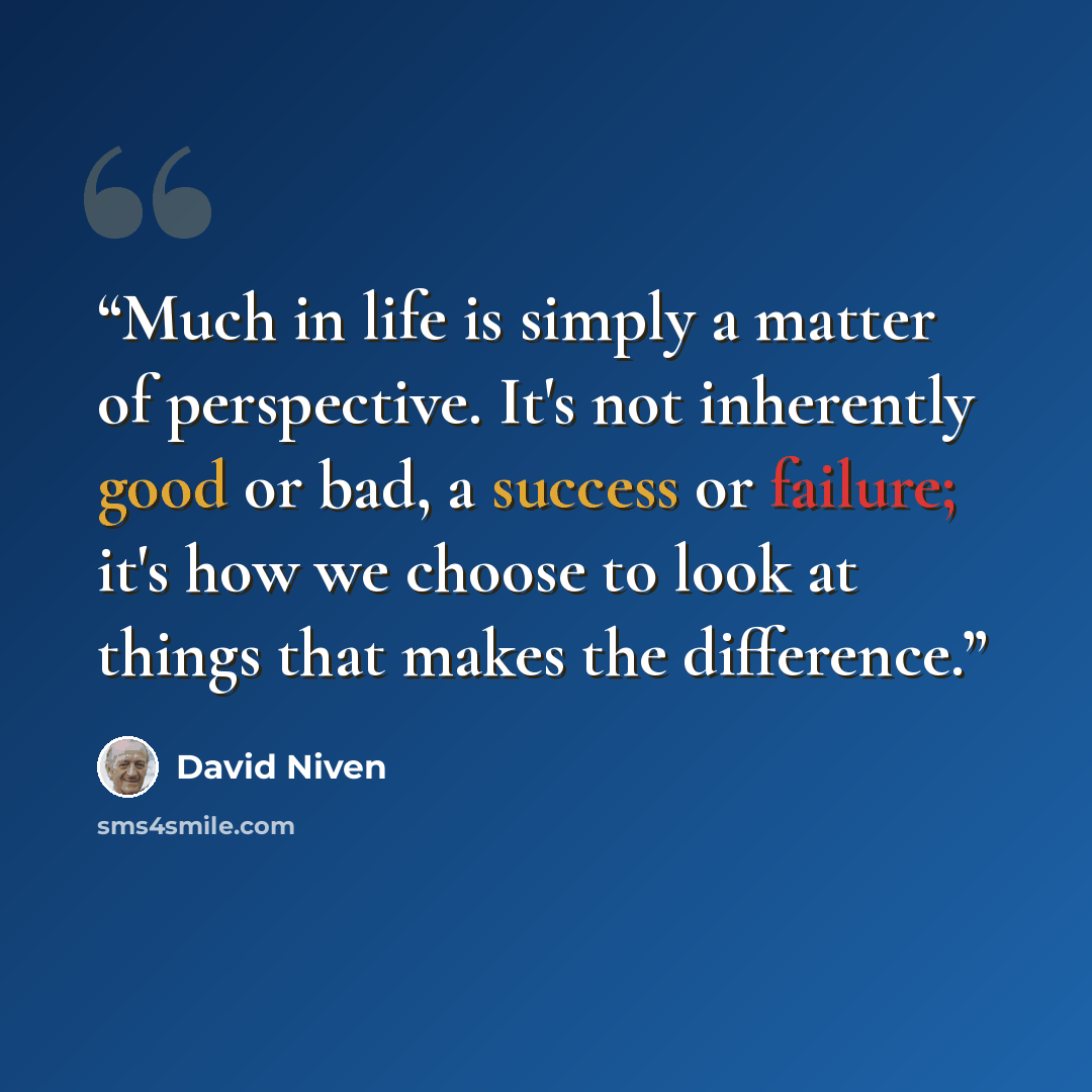 “Much in life is simply a matter of perspective. It's not inherently good or bad, a success or failure; it's how we choose to look at things that makes the difference.” quote by David Niven