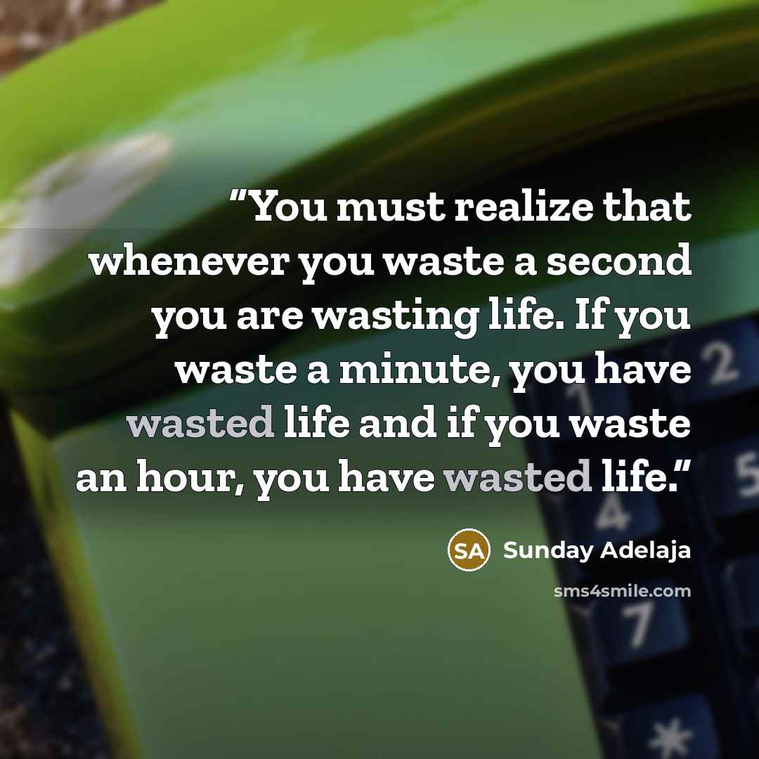 “You must realize that whenever you waste a second you are wasting life. If you waste a minute, you have wasted life and if you waste an hour, you have wasted life.” quote by Sunday Adelaja