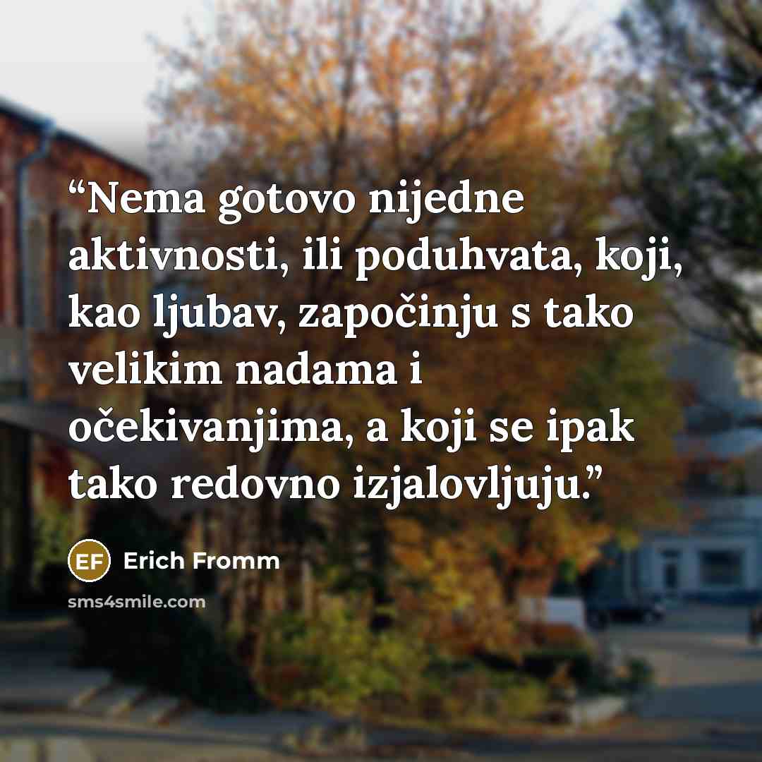 “Nema gotovo nijedne aktivnosti, ili poduhvata, koji, kao ljubav, započinju s tako velikim nadama i očekivanjima, a koji se ipak tako redovno izjalovljuju.” quote by Erich Fromm