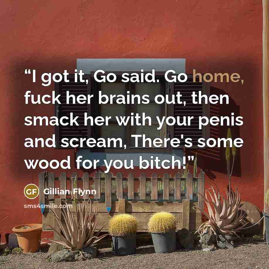 “I got it, Go said. Go home, fuck her brains out, then smack her with your penis and scream, There's some wood for you bitch!” quote by Gillian Flynn