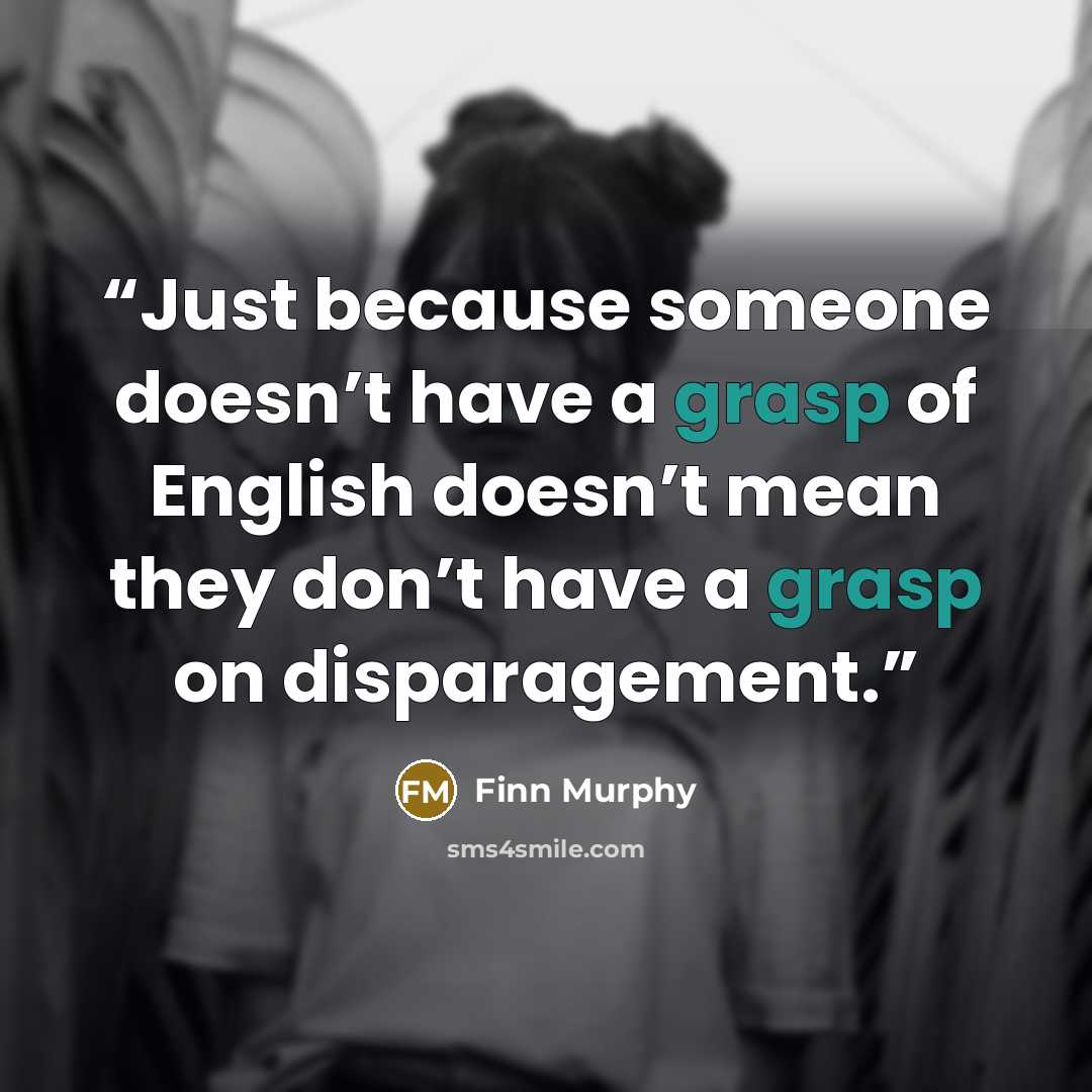 “Just because someone doesn’t have a grasp of English doesn’t mean they don’t have a grasp on disparagement.” quote by Finn Murphy
