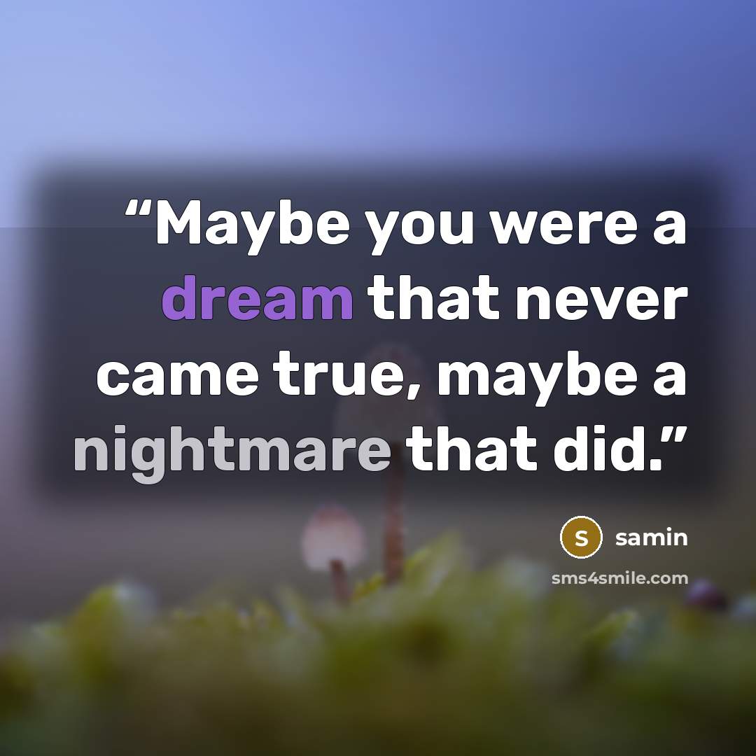 “Maybe you were a dream that never came true, maybe a nightmare that did.” quote by samin