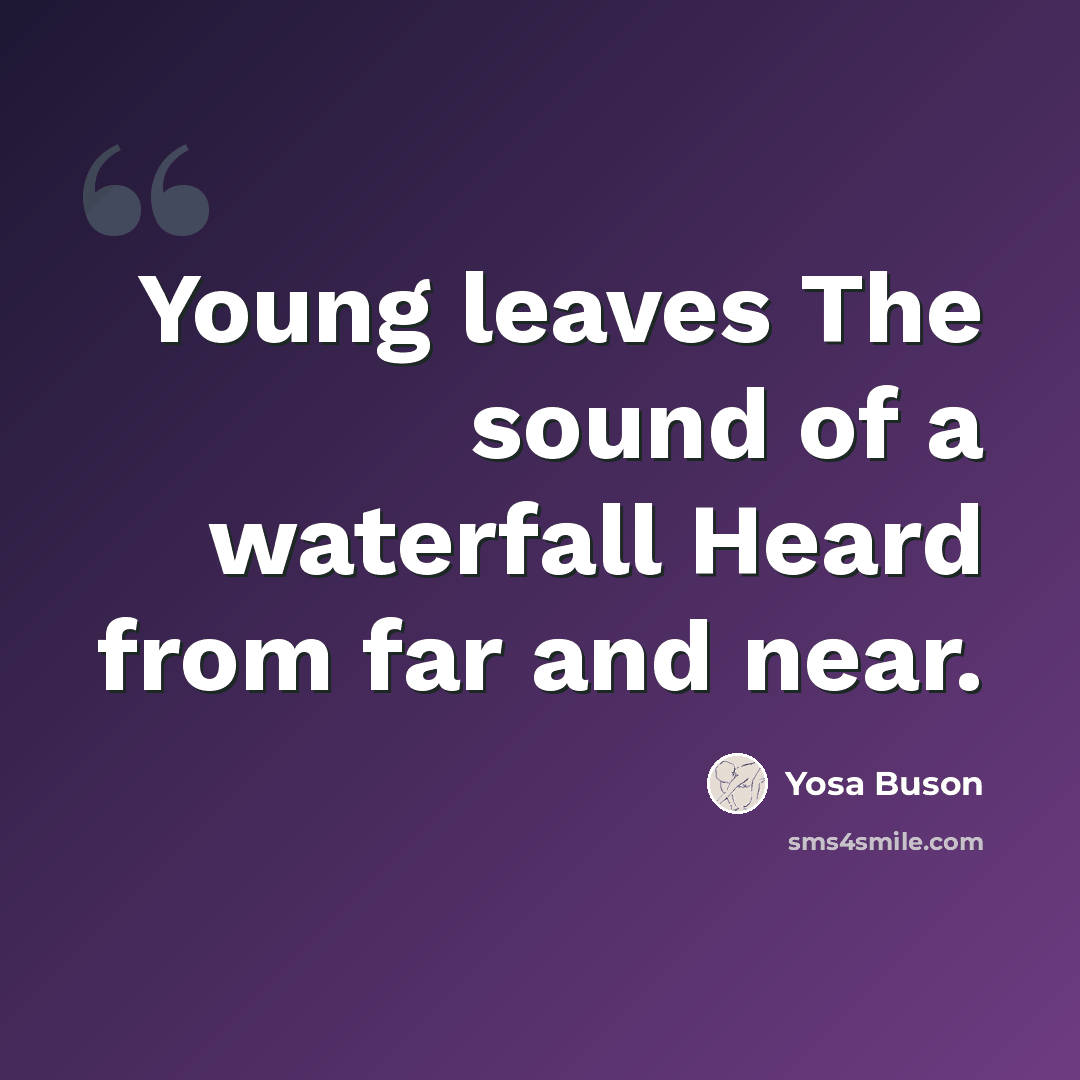 “Young leaves The sound of a waterfall Heard from far and near.” quote by Yosa Buson