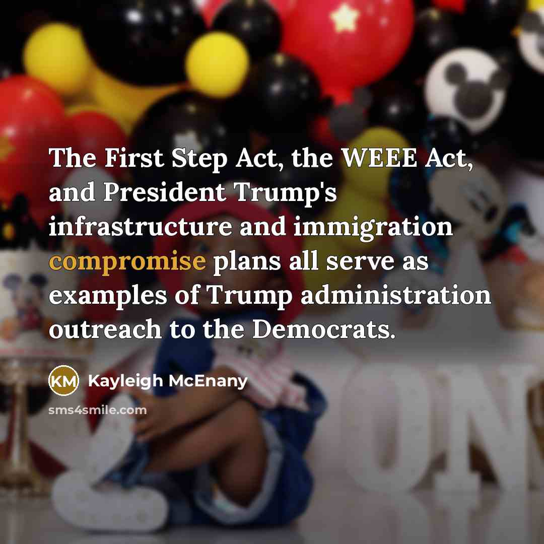 “The First Step Act, the WEEE Act, and President Trump's infrastructure and immigration compromise plans all serve as examples of Trump administration outreach to the Democrats.” quote by Kayleigh McEnany