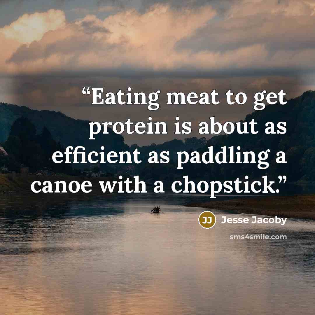“Eating meat to get protein is about as efficient as paddling a canoe with a chopstick.” quote by Jesse Jacoby