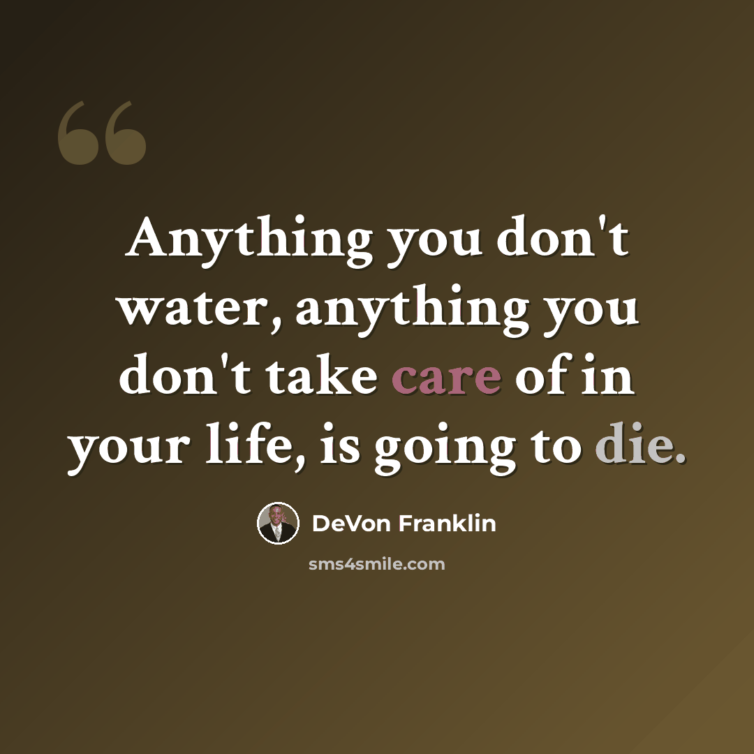 “Anything you don't water, anything you don't take care of in your life, is going to die.” quote by DeVon Franklin