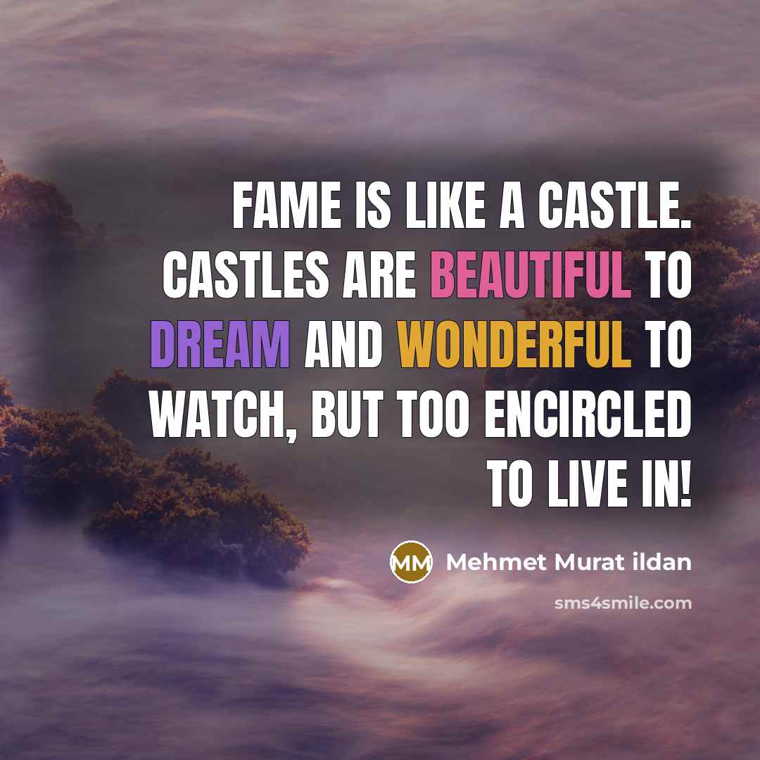 “Fame is like a castle. Castles are beautiful to dream and wonderful to watch, but too encircled to live in!” quote by Mehmet Murat Ildan