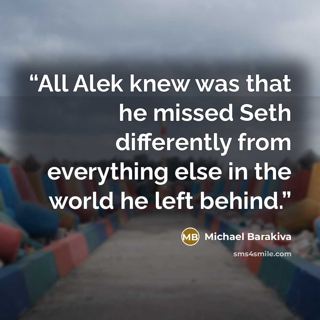 “All Alek knew was that he missed Seth differently from everything else in the world he left behind.” quote by Michael Barakiva