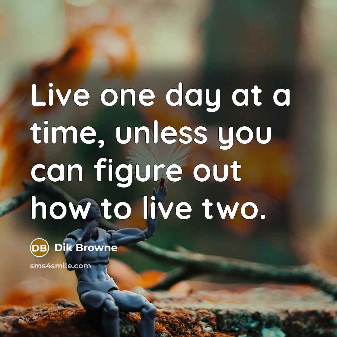“Live one day at a time, unless you can figure out how to live two.” quote by Dik Browne