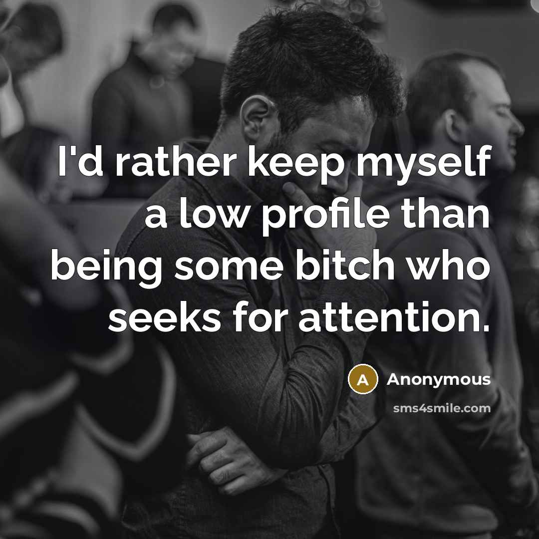 “I'd rather keep myself a low profile than being some bitch who seeks for attention.” quote by Anonymous
