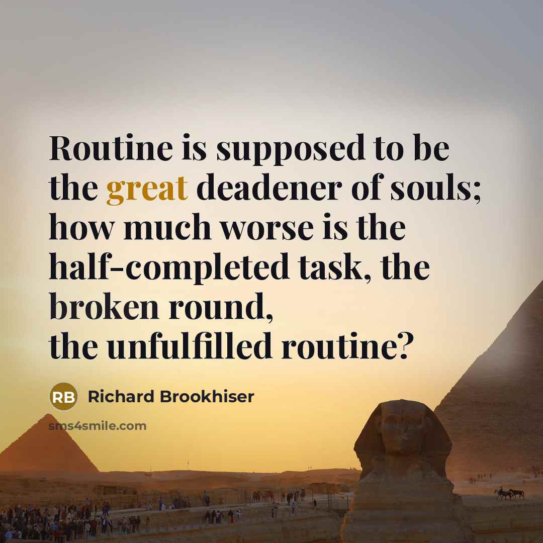 “Routine is supposed to be the great deadener of souls; how much worse is the half-completed task, the broken round, the unfulfilled routine?” quote by Richard Brookhiser
