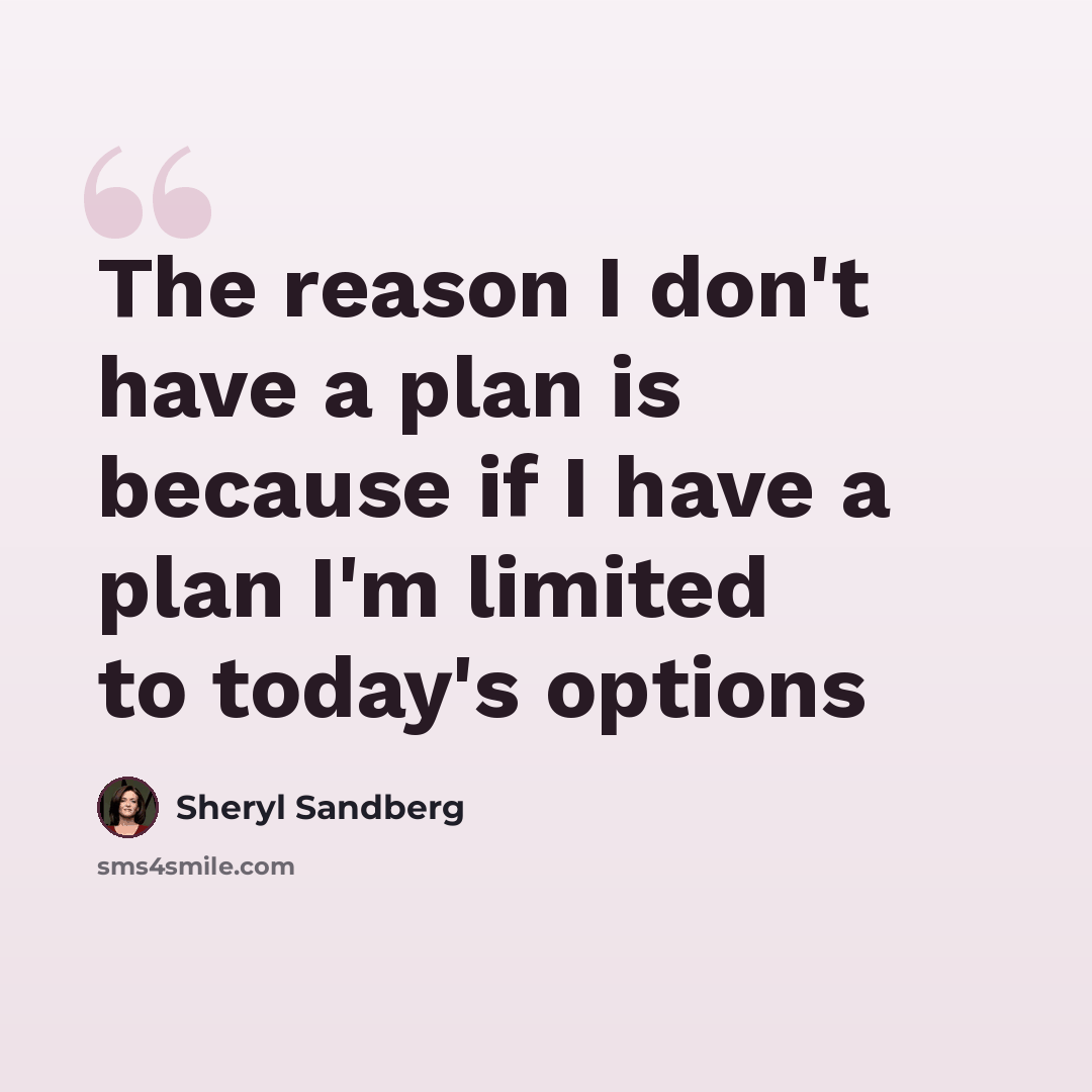 “The reason I don't have a plan is because if I have a plan I'm limited to today's options” quote by Sheryl Sandberg