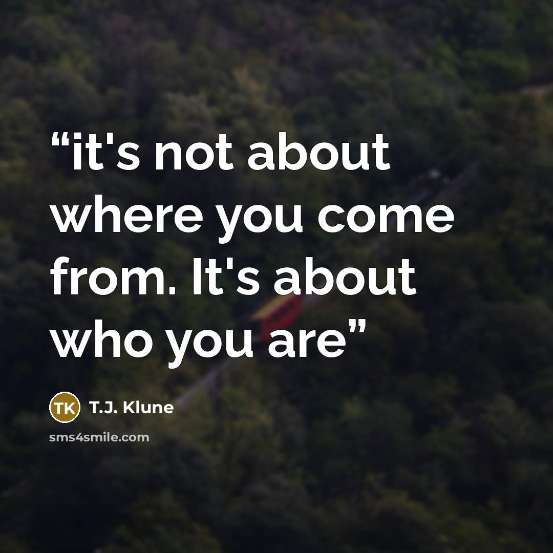 “it's not about where you come from. It's about who you are” quote by T.J. Klune