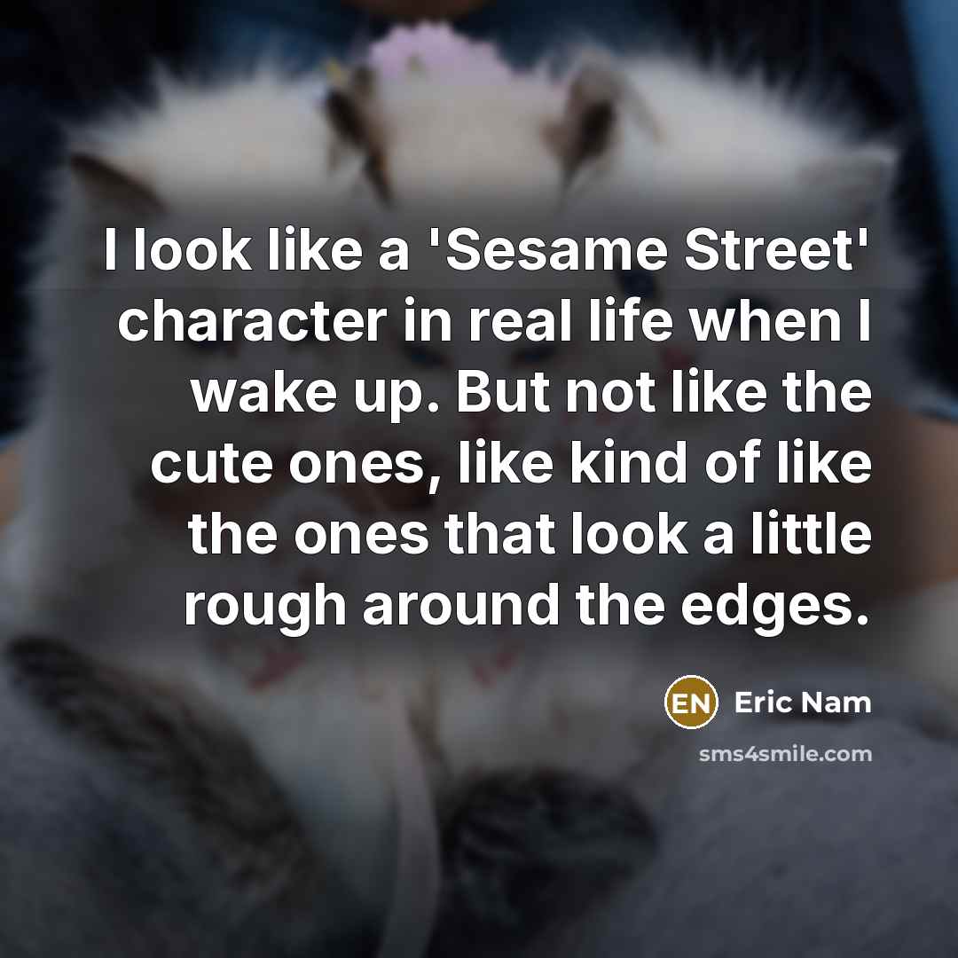 “I look like a 'Sesame Street' character in real life when I wake up. But not like the cute ones, like kind of like the ones that look a little rough around the edges.” quote by Eric Nam