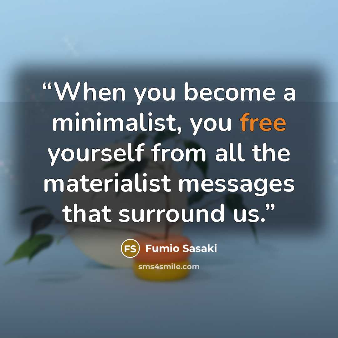 “When you become a minimalist, you free yourself from all the materialist messages that surround us.” quote by Fumio Sasaki