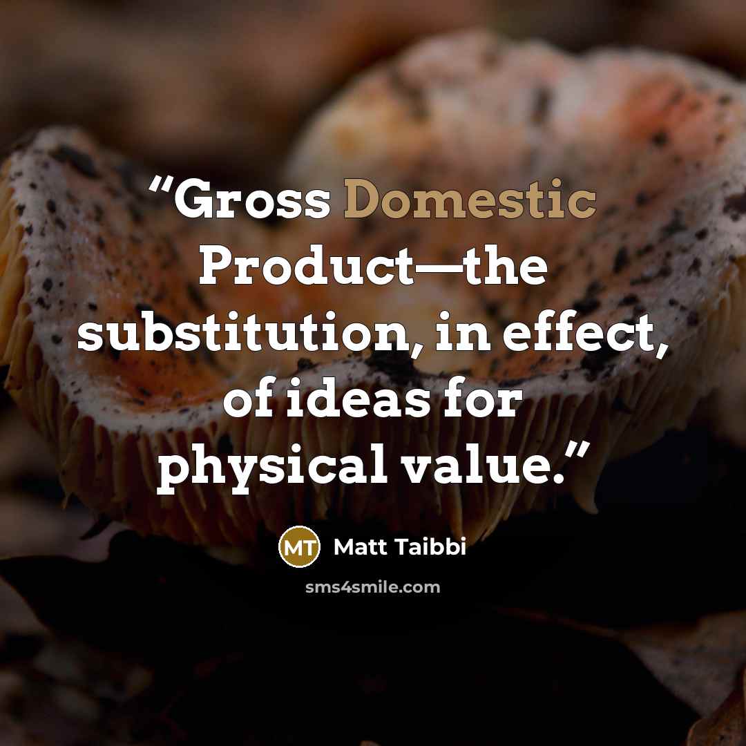 “Gross Domestic Product—the substitution, in effect, of ideas for physical value.” quote by Matt Taibbi