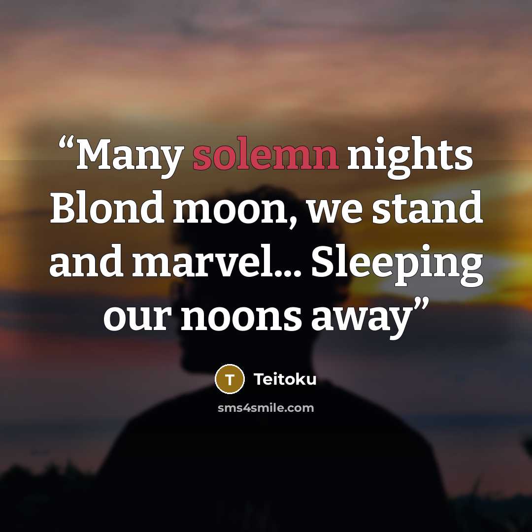 “Many solemn nights Blond moon, we stand and marvel... Sleeping our noons away” quote by Teitoku