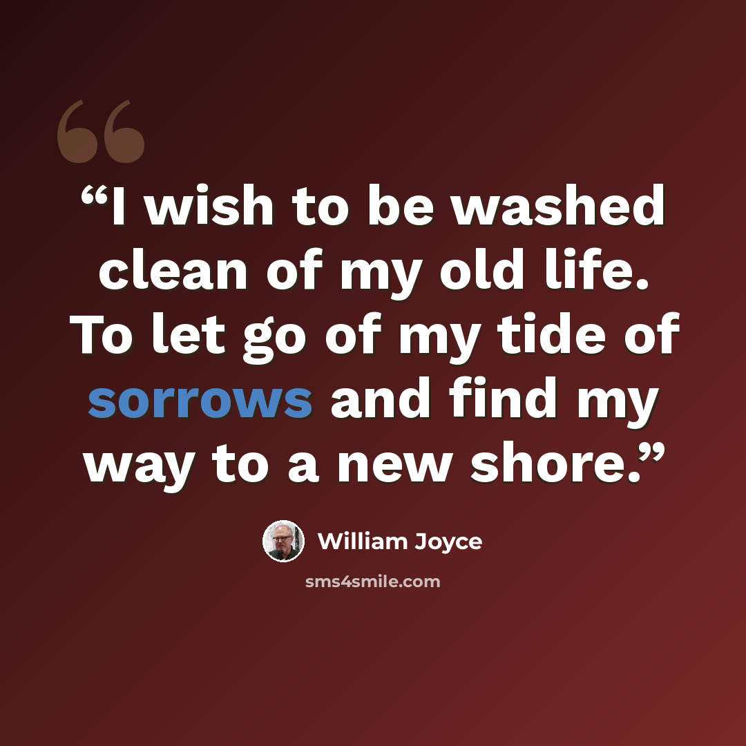 “I wish to be washed clean of my old life. To let go of my tide of sorrows and find my way to a new shore.” quote by William Joyce