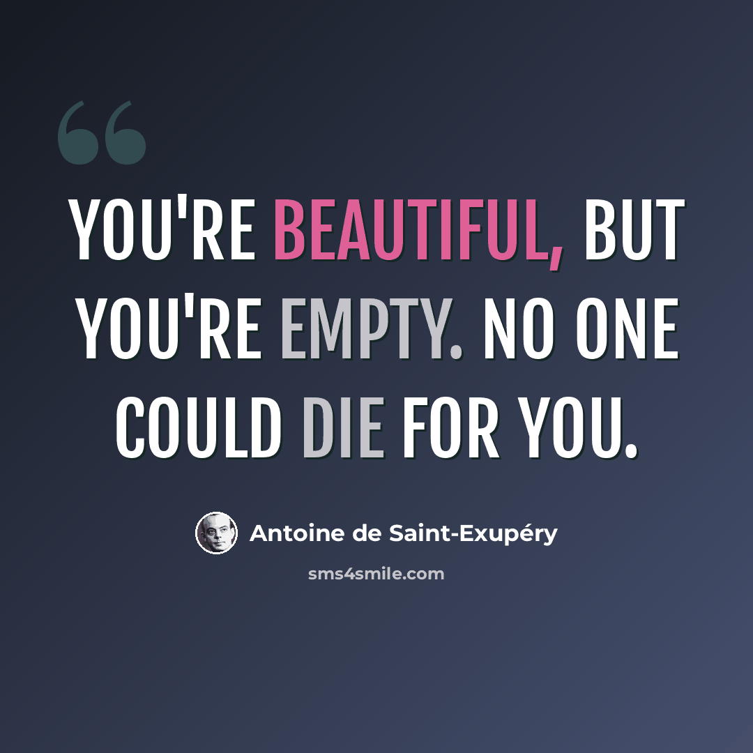 “You're beautiful, but you're empty. No one could die for you.” quote by Antoine de Saint-Exupery