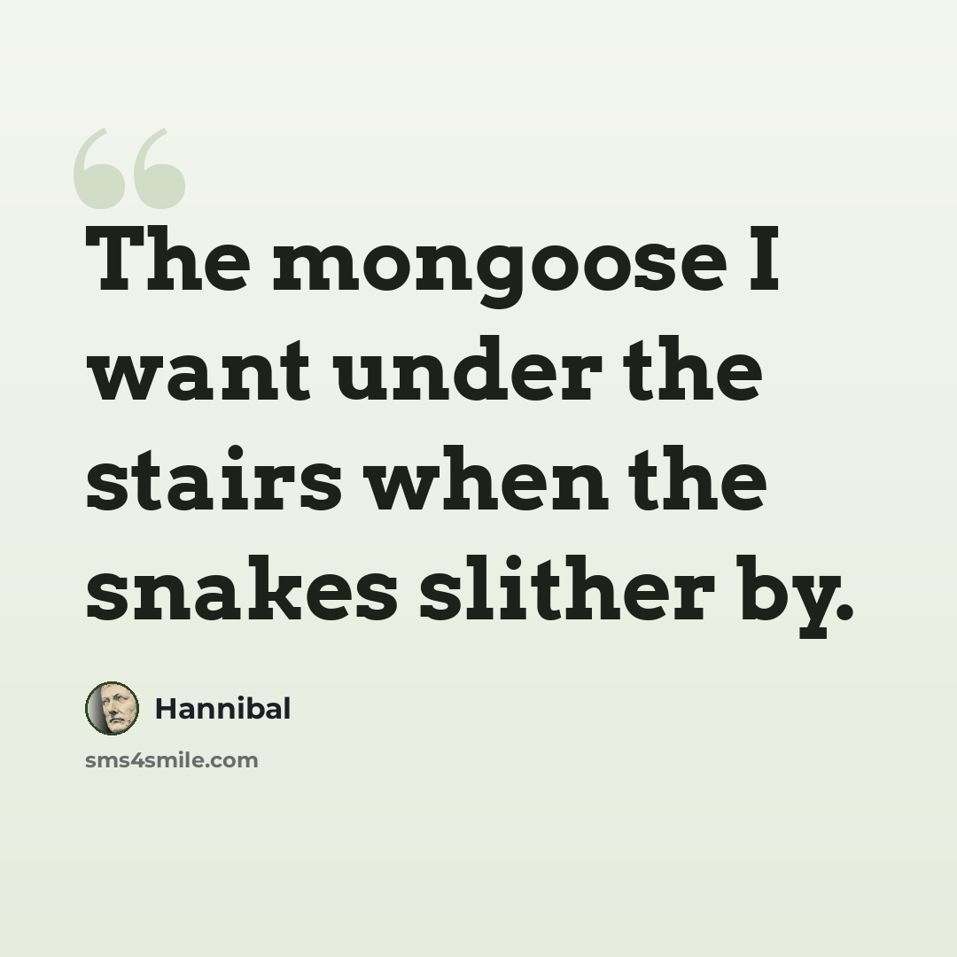 “The mongoose I want under the stairs when the snakes slither by.” quote by Hannibal