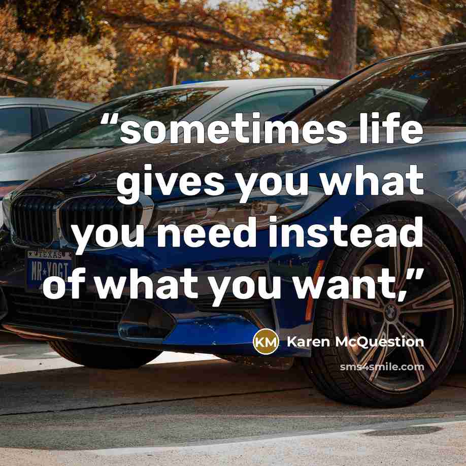 “sometimes life gives you what you need instead of what you want,” quote by Karen McQuestion