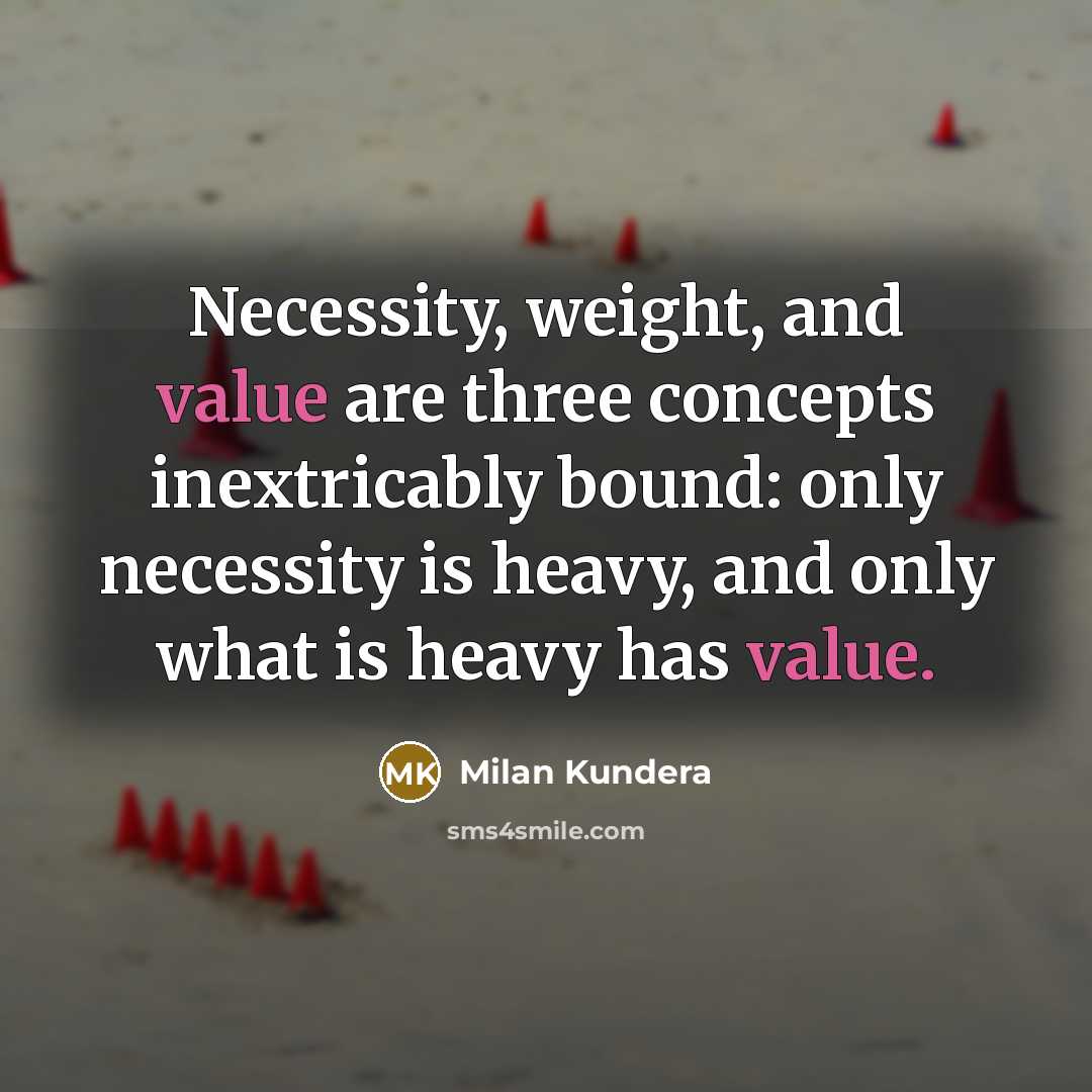 “Necessity, weight, and value are three concepts inextricably bound: only necessity is heavy, and only what is heavy has value.” quote by Milan Kundera