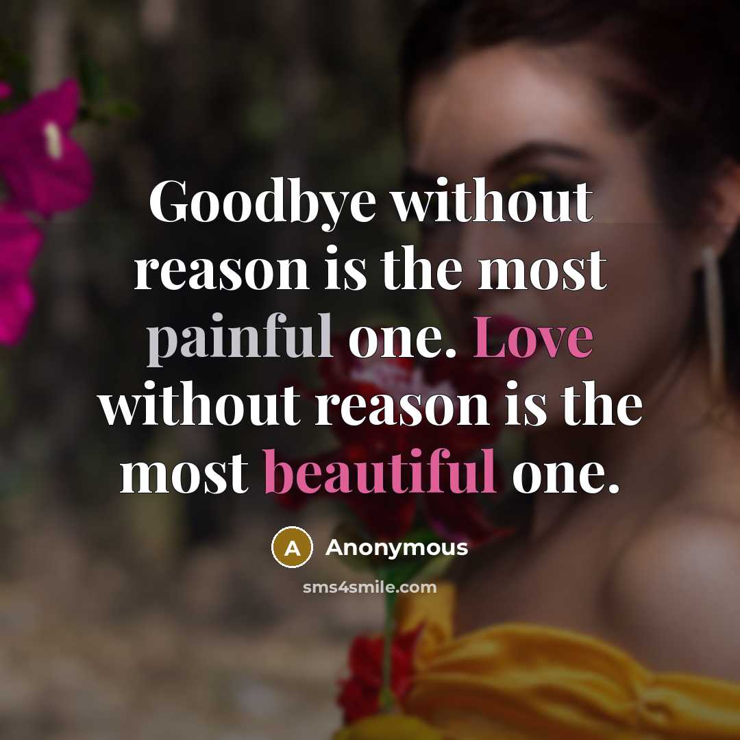 “Goodbye without reason is the most painful one. Love without reason is the most beautiful one.” quote by Anonymous