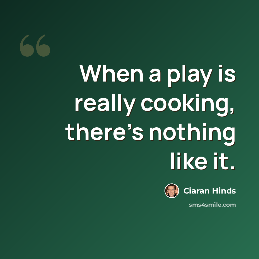 “When a play is really cooking, there's nothing like it.” quote by Ciaran Hinds