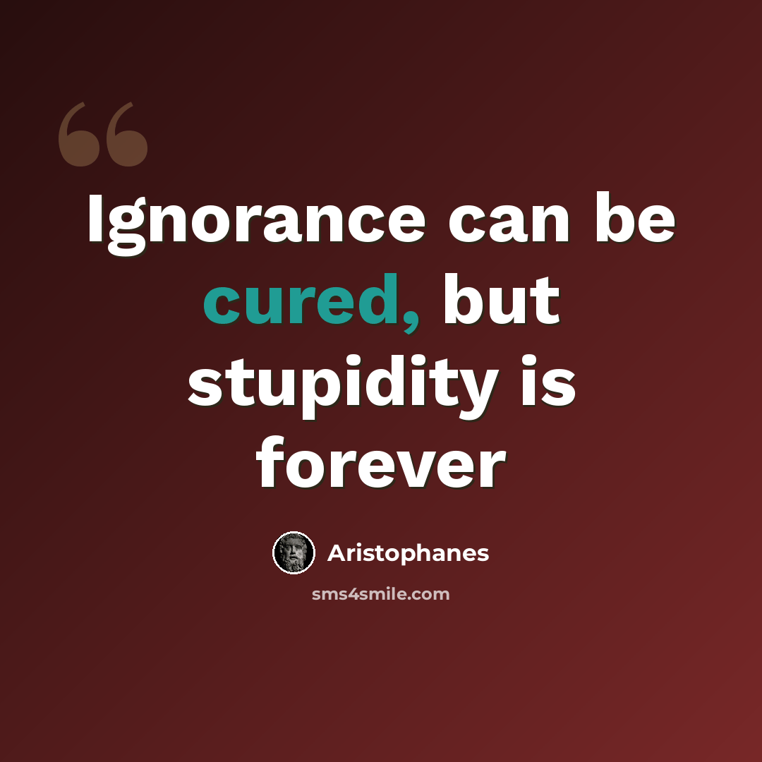 “Ignorance can be cured, but stupidity is forever” quote by Aristophanes