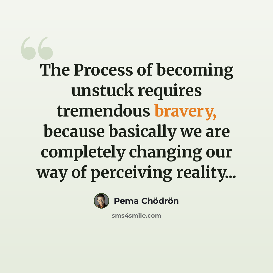 “The Process of becoming unstuck requires tremendous bravery, because basically we are completely changing our way of perceiving reality...” quote by Pema Chodron